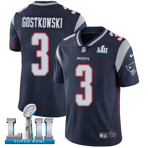 Nike Patriots #3 Stephen Gostkowski Navy Blue Team Color Super Bowl LII Men's Stitched NFL Vapor Untouchable Limited Jersey